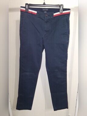 Tommy Hilfiger Slim Fit Navy Chinos with Red-White Elasticized Waist Sz S/P